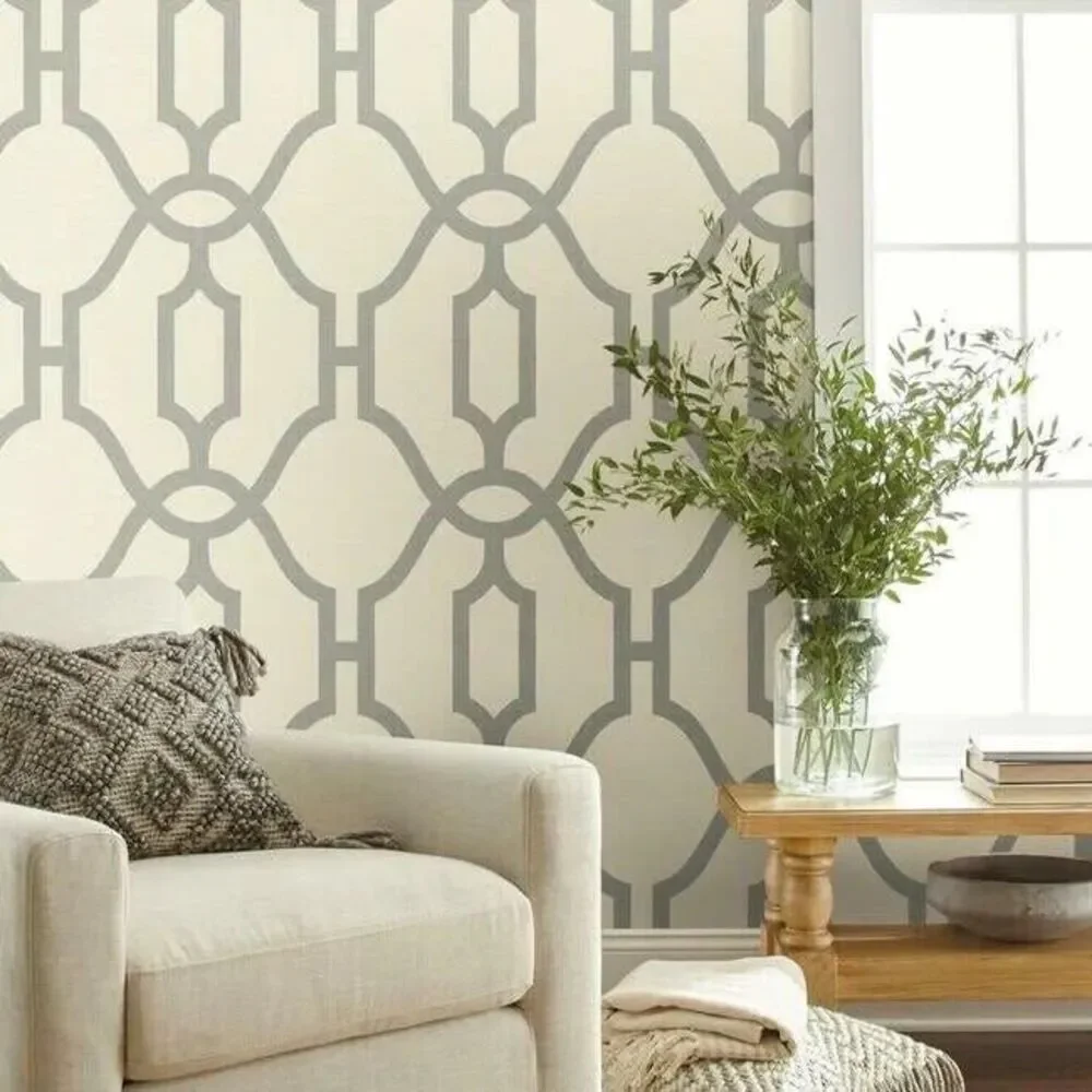 MAGNOLIA HOME Joanna Gaines Prepasted Wallpaper 56 sq ft Woven Trellis Gray Crea